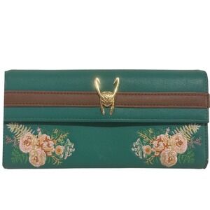 Marvel Loki Floral Flap Wallet Women Green Infinity Saga Embroidered Good